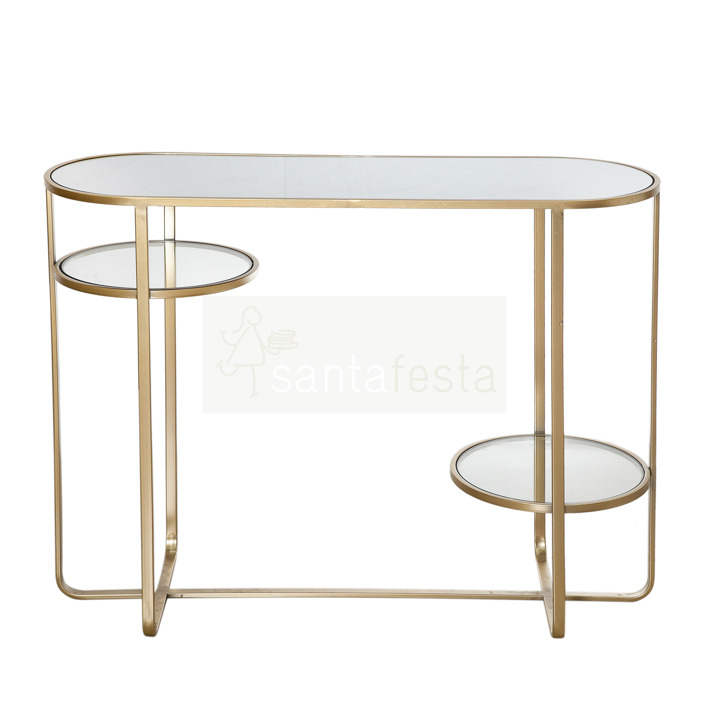APARADOR OVAL METAL DOURADO TP ESPELHO 1,02X36X79H